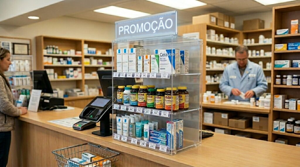 Expositor em acrilico farmacia